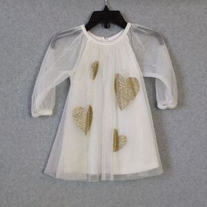 Youngland White Gold Glitter Heart Lined Dress Baby Girl 12M